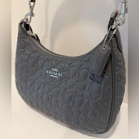 NWT Coach Teri Hobo Bag In Grey Signature Leather - Picture 5 of 16